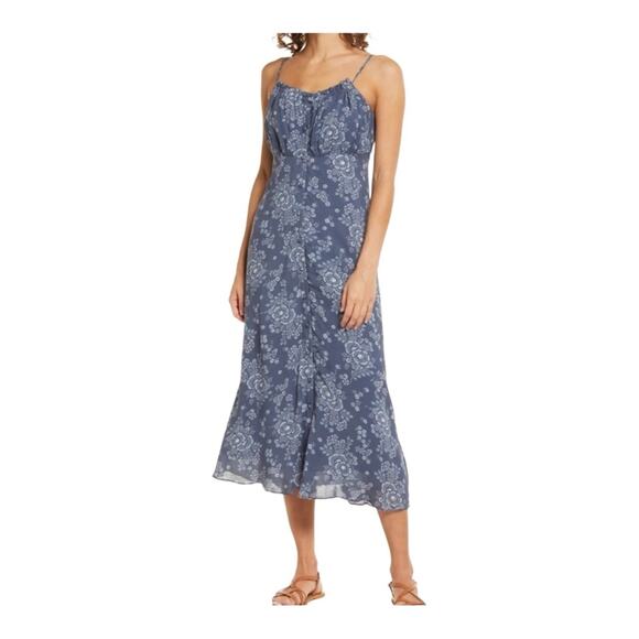 Madewell Tie Back Button Front Midi Dress In Archival Floral - Picture 1 of 6
